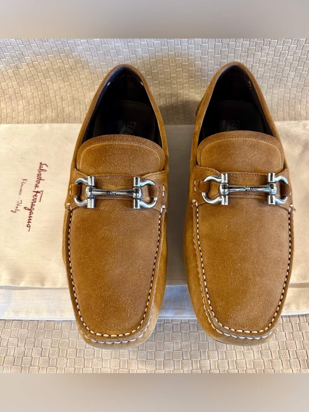 Salvatore Ferragamo Men's Tan Suede Bit Loafers